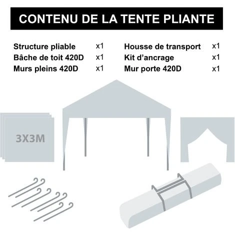 GREADEN Tente Pliante + Pack Côtés 3x3m ECO Tube 30mm En ALU & ACIER Bâche 220g/m² ENDUIT PVC 100% ÉTANCHE Tente Pliante + Sac De Transport - Noir 7 GREADEN Tente Pliante + Pack Côtés 3x3m ECO Tube 30mm En ALU & ACIER Bâche 220g/m² ENDUIT PVC 100% ÉTANCHE Tente Pliante + Sac De Transport - Noir – Image 5