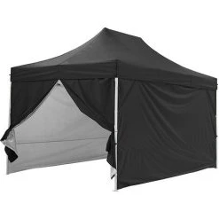 GREADEN Tente Pliante + 4 Murs Côtés 3x4,5m PREMIUM LIGHT Tube 32mm En Acier Bâche 220g/m² ENDUIT PVC 100% ÉTANCHE Barnum Pliante + Sac De Transport - Noir