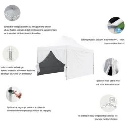 GREADEN Tente Pliante + 4 Murs Côtés 3x4,5m PREMIUM LIGHT Tube 32mm En Acier Bâche 220g/m² ENDUIT PVC 100% ÉTANCHE Barnum Pliante + Sac De Transport - Noir -Pergola Soldes 5878456 3