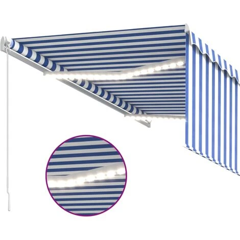 INLIFE Auvent Manuel Rétractable Et Store Et LED 3x2,5 M Bleu Et Blanc - Bleu 5 INLIFE Auvent Manuel Rétractable Et Store Et LED 3x2,5 M Bleu Et Blanc - Bleu – Image 3