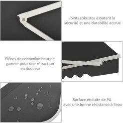 GOPLUS Store Banne Rétractable, Auvent D'Abri Manuel En Aluminium Et Tissu Résistant Aux UV Et à L'eau Avec Manivelle Et Angle Réglable 5-35°pour Balcon, Fenêtre, Terrasse (250X200CM, Gris) -Pergola Soldes 59175256 2