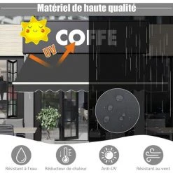 GOPLUS Store Banne Rétractable, Auvent D'Abri Manuel En Aluminium Et Tissu Résistant Aux UV Et à L'eau Avec Manivelle Et Angle Réglable 5-35°pour Balcon, Fenêtre, Terrasse (250X200CM, Gris) -Pergola Soldes 59175256 4