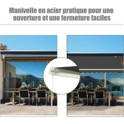 GOPLUS Store Banne Rétractable, Auvent D'Abri Manuel En Aluminium Et Tissu Résistant Aux UV Et à L'eau Avec Manivelle Et Angle Réglable 5-35°pour Balcon, Fenêtre, Terrasse (250X200CM, Gris) -Pergola Soldes 59175256 5