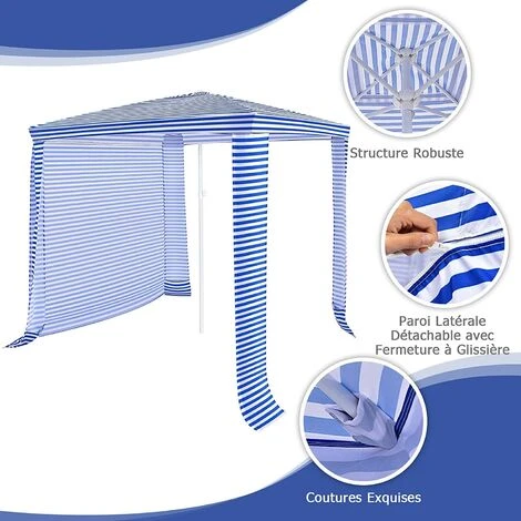 GOPLUS Tente De Plage 2x2m Anti-UV, Abris De Plage Pliant Avec 4 Sacs De Sable Et Lucarne, Auvent De Plage Réglable 225- 268cm En Hauteur, Convient Pour Plages, Jardins, Parc (Marin) 4 GOPLUS Tente De Plage 2x2m Anti-UV, Abris De Plage Pliant Avec 4 Sacs De Sable Et Lucarne, Auvent De Plage Réglable 225- 268cm En Hauteur, Convient Pour Plages, Jardins, Parc (Marin) – Image 2