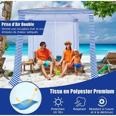 GOPLUS Tente De Plage 2x2m Anti-UV, Abris De Plage Pliant Avec 4 Sacs De Sable Et Lucarne, Auvent De Plage Réglable 225- 268cm En Hauteur, Convient Pour Plages, Jardins, Parc (Marin) 5 GOPLUS Tente De Plage 2x2m Anti-UV, Abris De Plage Pliant Avec 4 Sacs De Sable Et Lucarne, Auvent De Plage Réglable 225- 268cm En Hauteur, Convient Pour Plages, Jardins, Parc (Marin) – Image 3
