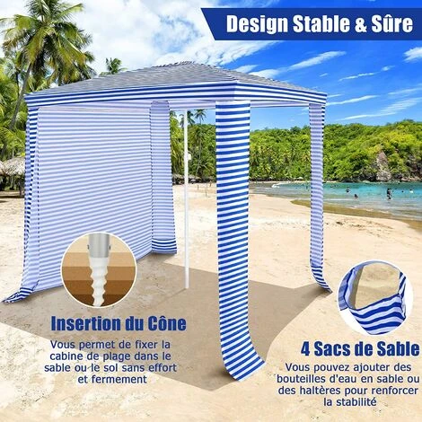 GOPLUS Tente De Plage 2x2m Anti-UV, Abris De Plage Pliant Avec 4 Sacs De Sable Et Lucarne, Auvent De Plage Réglable 225- 268cm En Hauteur, Convient Pour Plages, Jardins, Parc (Marin) 6 GOPLUS Tente De Plage 2x2m Anti-UV, Abris De Plage Pliant Avec 4 Sacs De Sable Et Lucarne, Auvent De Plage Réglable 225- 268cm En Hauteur, Convient Pour Plages, Jardins, Parc (Marin) – Image 4