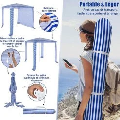 GOPLUS Tente De Plage 2x2m Anti-UV, Abris De Plage Pliant Avec 4 Sacs De Sable Et Lucarne, Auvent De Plage Réglable 225- 268cm En Hauteur, Convient Pour Plages, Jardins, Parc (Marin) 11 GOPLUS Tente De Plage 2x2m Anti-UV, Abris De Plage Pliant Avec 4 Sacs De Sable Et Lucarne, Auvent De Plage Réglable 225- 268cm En Hauteur, Convient Pour Plages, Jardins, Parc (Marin) -Pergola Soldes 59175262 5