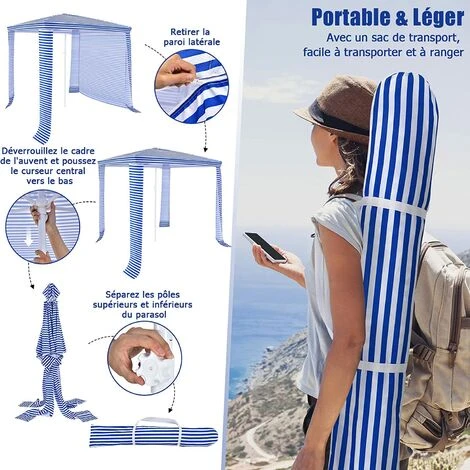 GOPLUS Tente De Plage 2x2m Anti-UV, Abris De Plage Pliant Avec 4 Sacs De Sable Et Lucarne, Auvent De Plage Réglable 225- 268cm En Hauteur, Convient Pour Plages, Jardins, Parc (Marin) 7 GOPLUS Tente De Plage 2x2m Anti-UV, Abris De Plage Pliant Avec 4 Sacs De Sable Et Lucarne, Auvent De Plage Réglable 225- 268cm En Hauteur, Convient Pour Plages, Jardins, Parc (Marin) – Image 5