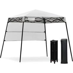 GOPLUS 181x181x210cm Tonnelle De Jardin Pliable,Tente Pliante Avec Hauteur Réglable, Popup-Pavillon Chapiteau De Reception De Jardin Avec Cadre Robuste, Tente De Fête Avec Sac De Transport (Blanc)
