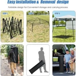 GOPLUS 181x181x210cm Tonnelle De Jardin Pliable,Tente Pliante Avec Hauteur Réglable, Popup-Pavillon Chapiteau De Reception De Jardin Avec Cadre Robuste, Tente De Fête Avec Sac De Transport (Blanc) -Pergola Soldes 59175290 5