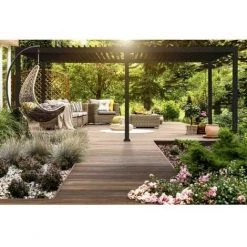 OMBREA Pergola Bioclimatique Ombréa® 3x6 + 2 Stores Latéraux Anthracite -Pergola Soldes 59315434 2