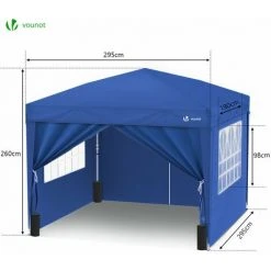 VOUNOT Tonnelle De Jardin 3x3m Pliable Avec Portes Et Fenêtres Bleu -Pergola Soldes 59477595 3