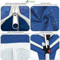 VOUNOT Tonnelle De Jardin 3x3m Pliable Avec Portes Et Fenêtres Bleu -Pergola Soldes 59477595 4