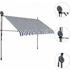 Topdeal Auvent Manuel Rétractable Avec LED 300 Cm Bleu Et Blanc FF145845_FR -Pergola Soldes 59652859 3