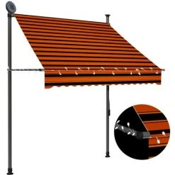 Topdeal Auvent Manuel Rétractable Avec LED 150 Cm Orange Et Marron FF145877_FR