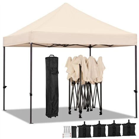 Yaheetech Tonnelle 3x3m Pliante Imperméable Anti-UV Tente Pavillon Pop-up Portable Gazebo Avec Sac De Transport à Roulette Et Sac De Sable Beige 3 Yaheetech Tonnelle 3x3m Pliante Imperméable Anti-UV Tente Pavillon Pop-up Portable Gazebo Avec Sac De Transport à Roulette Et Sac De Sable Beige