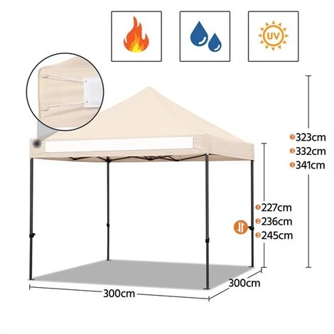 Yaheetech Tonnelle 3x3m Pliante Imperméable Anti-UV Tente Pavillon Pop-up Portable Gazebo Avec Sac De Transport à Roulette Et Sac De Sable Beige 5 Yaheetech Tonnelle 3x3m Pliante Imperméable Anti-UV Tente Pavillon Pop-up Portable Gazebo Avec Sac De Transport à Roulette Et Sac De Sable Beige – Image 3