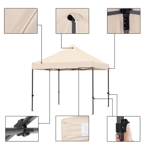 Yaheetech Tonnelle 3x3m Pliante Imperméable Anti-UV Tente Pavillon Pop-up Portable Gazebo Avec Sac De Transport à Roulette Et Sac De Sable Beige 6 Yaheetech Tonnelle 3x3m Pliante Imperméable Anti-UV Tente Pavillon Pop-up Portable Gazebo Avec Sac De Transport à Roulette Et Sac De Sable Beige – Image 4