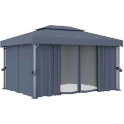 INLIFE Tonnelle Avec Rideau Et Guirlande Lumineuse LED 4x3m Anthracite -Pergola Soldes 59848865 4