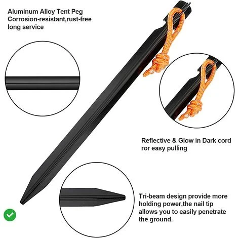 GALOZZOIT Piquets De Tente 12 Pièces, Piquets En Métal De 18 Cm, Piquets De Terre Pour Tentes, Piquets De Tente En Aluminium Pour Sols Durs, Piquets De Tente Noirs, Piquets De Sable Pour Le Camping 4 GALOZZOIT Piquets De Tente 12 Pièces, Piquets En Métal De 18 Cm, Piquets De Terre Pour Tentes, Piquets De Tente En Aluminium Pour Sols Durs, Piquets De Tente Noirs, Piquets De Sable Pour Le Camping – Image 2