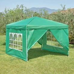 Baroni Home Douche Solaire Pour Jardins 3x3 M Avec 4 Murs Latéraux Avec Fenêtres. Rideau Extérieur Pour Les événements. Parties Et Utilisation Commerciale. Étanche. Pliant. Vert