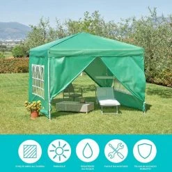Baroni Home Douche Solaire Pour Jardins 3x3 M Avec 4 Murs Latéraux Avec Fenêtres. Rideau Extérieur Pour Les événements. Parties Et Utilisation Commerciale. Étanche. Pliant. Vert -Pergola Soldes 59895970 4