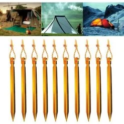 LangRay Piquets De Tente, Piquets De Tente à Ongles, Piquets De Tente De Camping Extérieur En Aluminium De 10 Pièces Avec Corde Réfléchissante, Idéaux Pour Les Voyages En Camping (18 Cm, Or) -Pergola Soldes 59917204 3