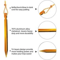 LangRay Piquets De Tente, Piquets De Tente à Ongles, Piquets De Tente De Camping Extérieur En Aluminium De 10 Pièces Avec Corde Réfléchissante, Idéaux Pour Les Voyages En Camping (18 Cm, Or) -Pergola Soldes 59917204 4