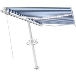Topdeal Auvent Manuel Rétractable Avec LED 300x250 Cm Bleu Et Blanc FF3069501_FR