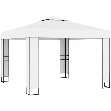 Topdeal Tonnelle Avec Double Toit Et Lumières LED 3x3 M Blanc FF3070302_FR 4 Topdeal Tonnelle Avec Double Toit Et Lumières LED 3x3 M Blanc FF3070302_FR – Image 2