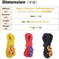 REGALI Corde De Tente Réfléchissante 4 M Corde En Nylon Ficelle Avec Tendeur Pour Camping Tente Bâche Randonnée Auvent -Pergola Soldes 60109348 2