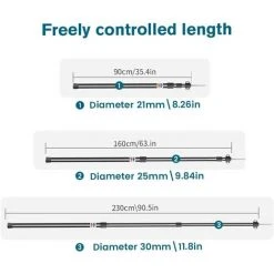 REGALI Mât De Tente En Aluminium, Mât De Bâche Rétractable Avec Capuchon En Caoutchouc Et 3 Tentes De Niveau Réglables, 90-230 Cm (noir) -Pergola Soldes 60110092 4
