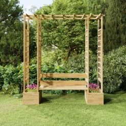 VidaXL Pergola De Jardin Avec Banc Et Jardinières Bois De Pin Imprégné - Brun