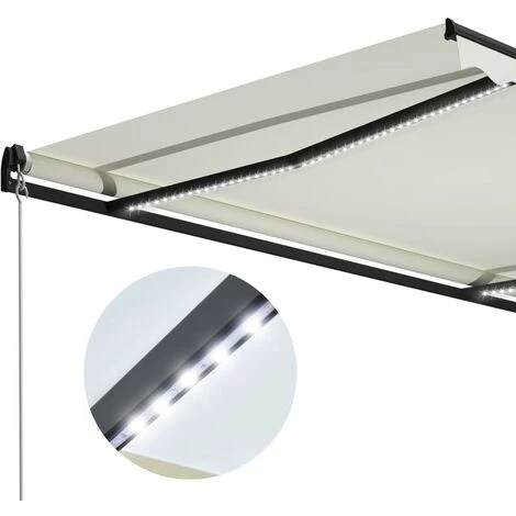 LITZEE Auvent Manuel Rétractable Avec LED 400x300 Cm Crème # 7 LITZEE Auvent Manuel Rétractable Avec LED 400x300 Cm Crème # – Image 5