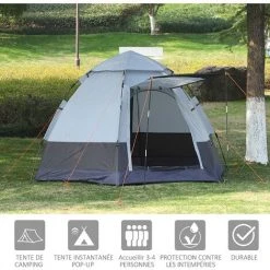 PESCE Tente Pop Up Montage Instantané - Tente De Camping 3-4 Pers. - 2 Grandes Portes - Dim. 2,6L X 2,6l X 1,5H M Fibre Verre Polyester Oxford -Pergola Soldes 60170153 4