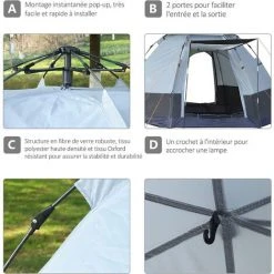 PESCE Tente Pop Up Montage Instantané - Tente De Camping 3-4 Pers. - 2 Grandes Portes - Dim. 2,6L X 2,6l X 1,5H M Fibre Verre Polyester Oxford -Pergola Soldes 60170153 5