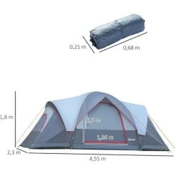 PESCE Tente De Camping Familiale 5-6 Pers. - Grande Porte + 3 Fenêtres - Dim. 4,55L X 2,3l X 1,8H M Fibre Verre Polyester Oxford Gris -Pergola Soldes 60170236 3