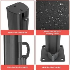 FEMOR Store Latéral, Paravent Extérieur, Brise-Vue Rétractable, En Aluminium Et Tissu Polyester 280 G/㎡, Pare-Soleil, Protection De La Vie Privée Pour Jardin, Terrasse, Balcon (300X180cm, Gris) -Pergola Soldes 60242694 3