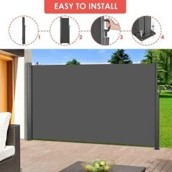 FEMOR Store Latéral, Paravent Extérieur, Brise-Vue Rétractable, En Aluminium Et Tissu Polyester 280 G/㎡, Pare-Soleil, Protection De La Vie Privée Pour Jardin, Terrasse, Balcon (300X180cm, Gris) -Pergola Soldes 60242694 4