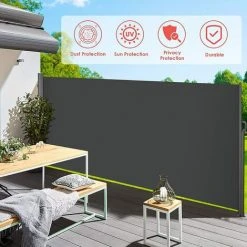 FEMOR Store Latéral, Paravent Extérieur, Brise-Vue Rétractable, En Aluminium Et Tissu Polyester 280 G/㎡, Pare-Soleil, Protection De La Vie Privée Pour Jardin, Terrasse, Balcon (300X180cm, Gris) -Pergola Soldes 60242694 5