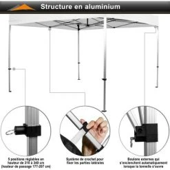 INSTENT® Structure De Tonnelle Pliante 3x3m Alu PRO, Couleur Urban, Avec Sac De Transport à Roulettes -Pergola Soldes 60356380 3