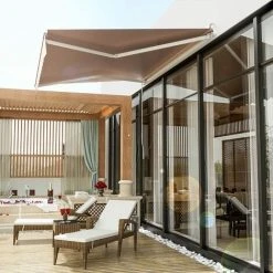 BAMNY Store Banne Manuel, Auvent Rétractable à Bras Articulé, Auvent à Manivelle, Auvent De Terrasse En Aluminium Et Polyester, Pare-Soleil Et Imperméable Pour Balcon, Resto, Café, 250 X 200 Cm, Beige -Pergola Soldes 60359860 5
