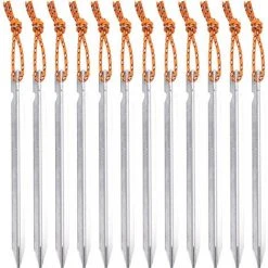 ABCRITAL Paquet De 12 Piquets De Tente-Tente D'Extérieur Ciel Rideau Clou Au Sol En Alliage D'Aluminium Camping Camping Clou De Tente Audacieux À Trois Tranchants Avec Corde 18 Cm Argent