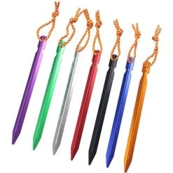 ABCRITAL Paquet De 12 Piquets De Tente-Tente D'Extérieur Ciel Rideau Clou Au Sol En Alliage D'Aluminium Camping Camping Clou De Tente Audacieux À Trois Tranchants Avec Corde 18 Cm Argent -Pergola Soldes 60365784 5