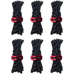 ABCRITAL Corde De Camping Robuste À 8 Boutons – Lignes De Hauban Réfléchissantes Extérieures De 3,5 Mm Avec Ajusteur De Tendeur Corde En Nylon Solide Pour Grande Tente Big Tarp Canopy Attaches Noir Lot De 6