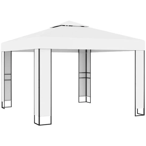 Topdeal Tonnelle Avec Toit Double 3x3 M Blanc FF47950_FR 3 Topdeal Tonnelle Avec Toit Double 3x3 M Blanc FF47950_FR