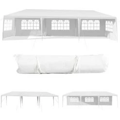RELAX4LIFE Tonnelle De Jardin 3x9m Avec 5 Parois Et Fenêtre Pour Fête, Mariage, Barnum Extérieure En PE Imperméable, Pavillon Extérieur Pour Terrasse Et Patio