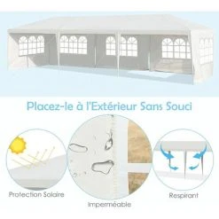 RELAX4LIFE Tonnelle De Jardin 3x9m Avec 5 Parois Et Fenêtre Pour Fête, Mariage, Barnum Extérieure En PE Imperméable, Pavillon Extérieur Pour Terrasse Et Patio -Pergola Soldes 60464505 4