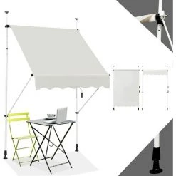 RELAX4LIFE Store Banne Sans Perçage Hauteur Réglable 200-300CM Avec Manivelle, Auvent Balcon Rétractable Anti-Soleil Installation Sans Perçage Pour Balcon, Jardin, Patio (Beige, 150 X 125 Cm)