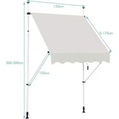 RELAX4LIFE Store Banne Sans Perçage Hauteur Réglable 200-300CM Avec Manivelle, Auvent Balcon Rétractable Anti-Soleil Installation Sans Perçage Pour Balcon, Jardin, Patio (Beige, 150 X 125 Cm) -Pergola Soldes 60464546 4